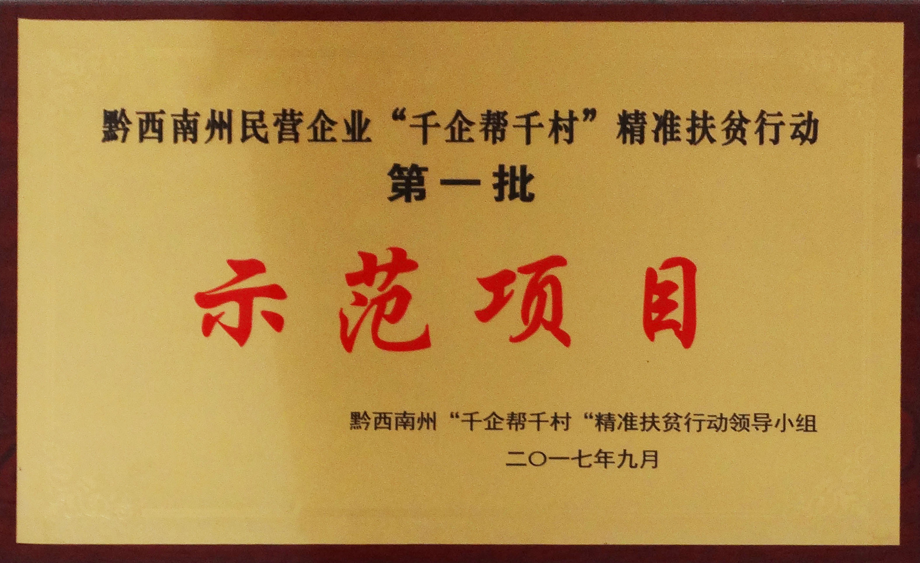 黔西南精準(zhǔn)扶貧行動示范企業(yè)